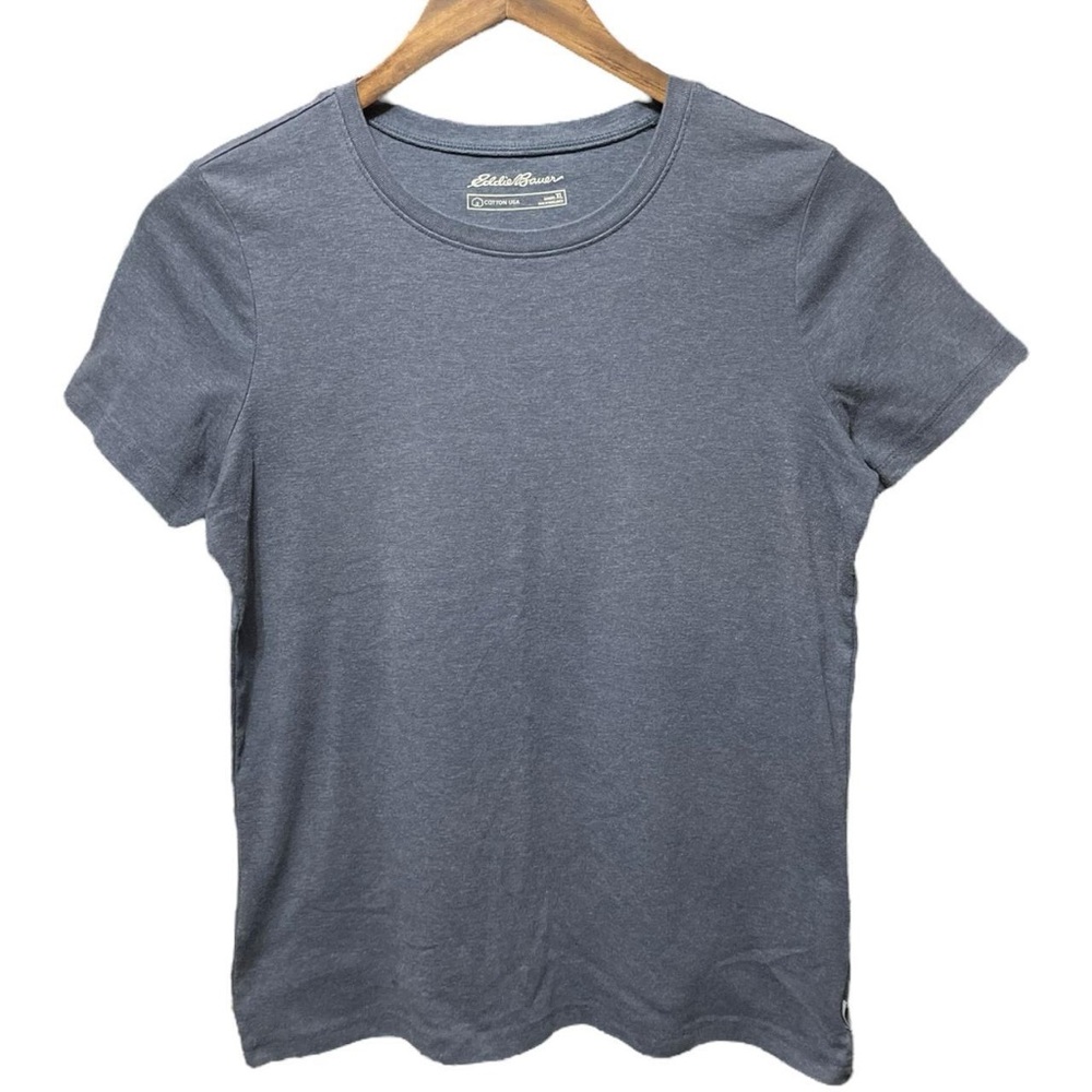 plain blank navy blue Eddie Bauer short sleeve crewneck casual top tee T-shirt
